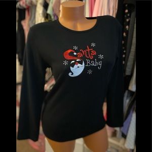 3 for $15! Santa Baby Christmas Black Long Sleeve Tee M
